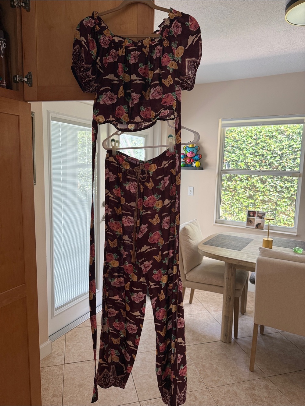 Miguelina Burgundy Floral Wide-Leg Jumpsuit Set